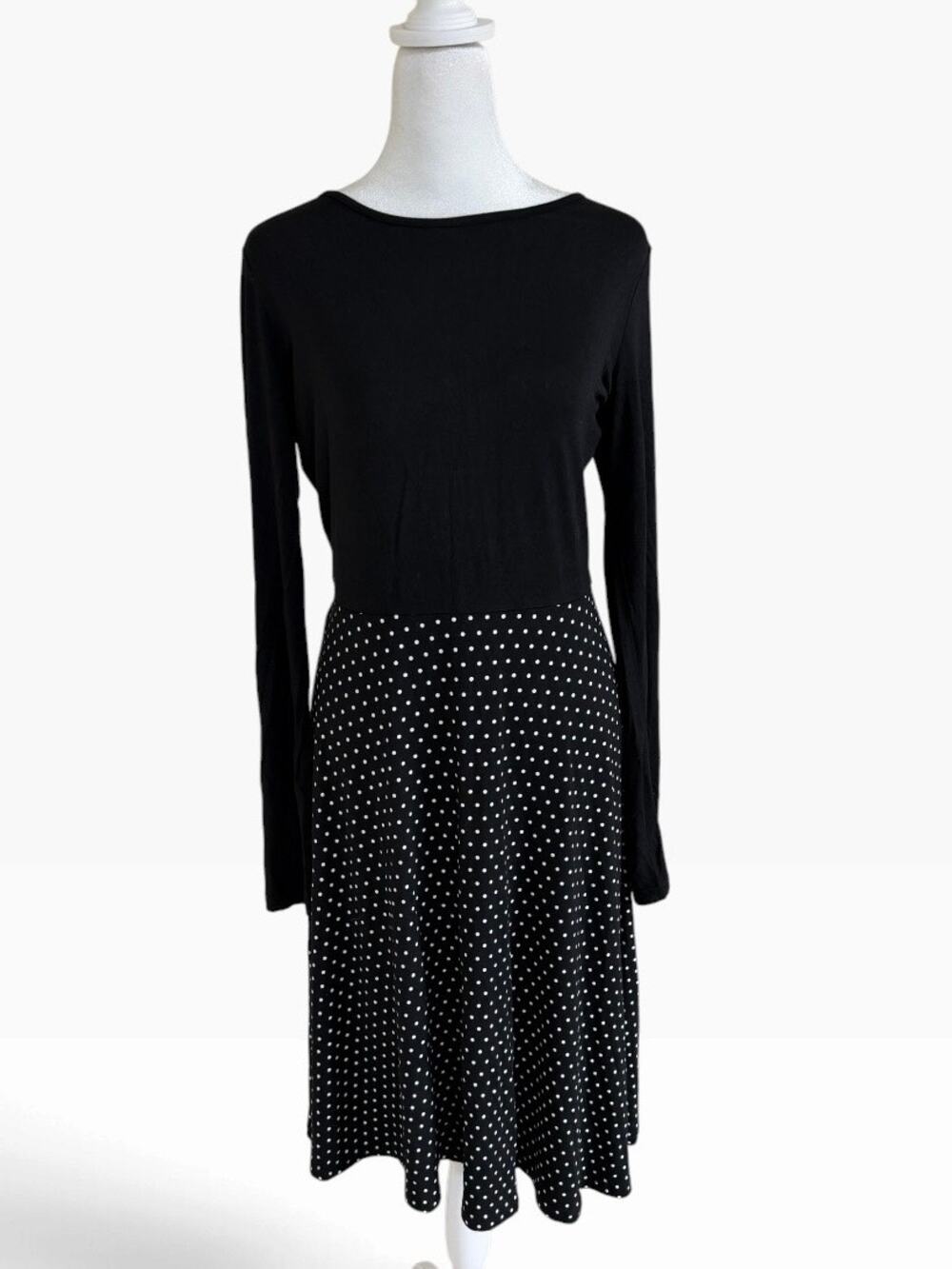 DE Collection Classy Fit & Flare Midi Dress Black White Polka Dot Size M